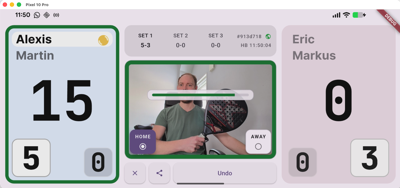 Screenshot from our in-office racket detection trial run.
